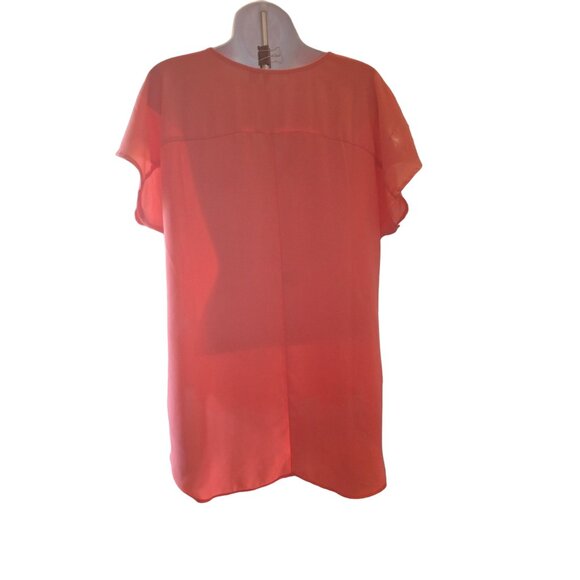 Cato Est 1946 Womens Blouse M Coral V Neck Lightweight Flowy Lagenlook Preppy - Picture 2 of 8